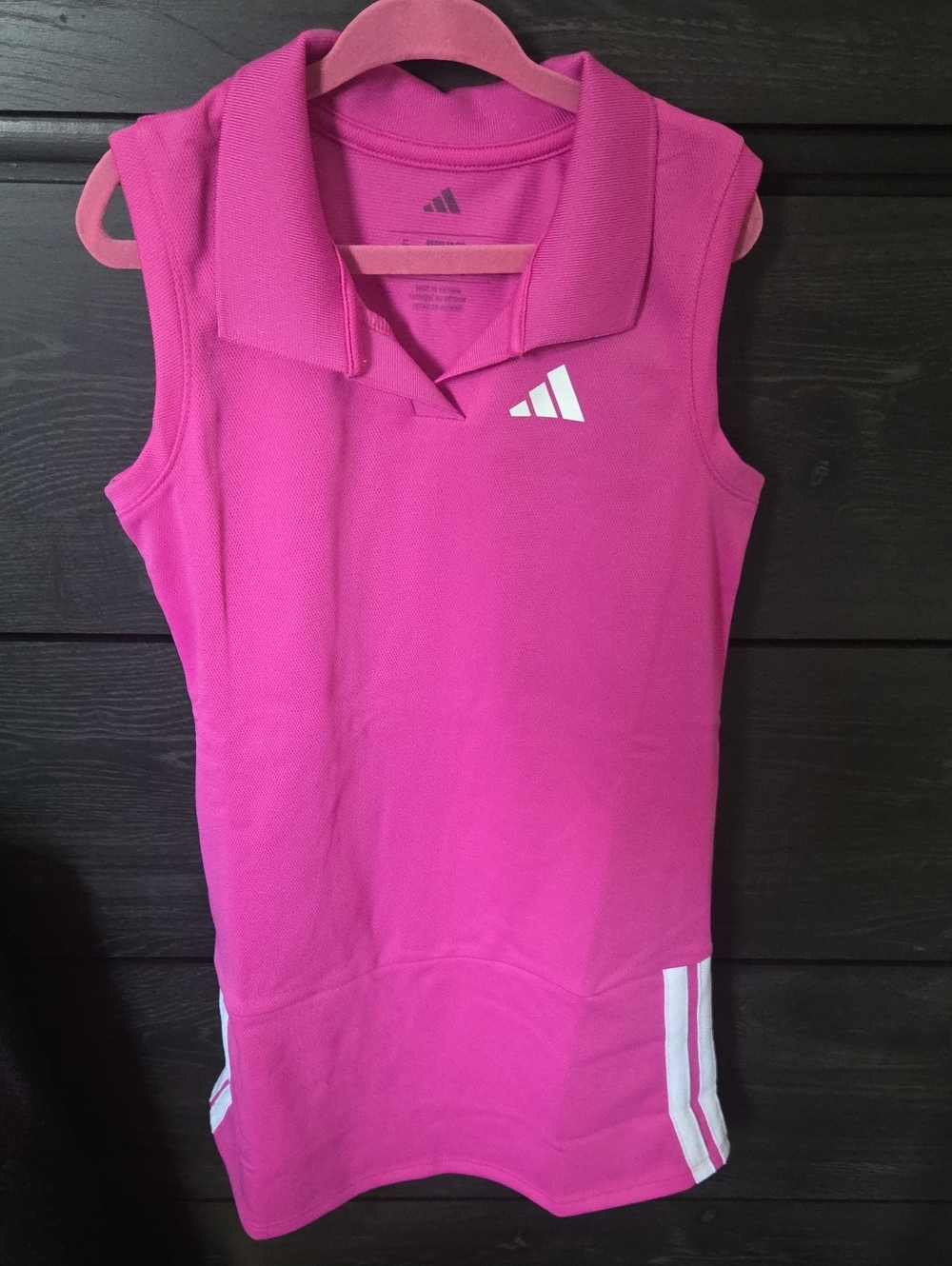adidas Girls Sleeveless Polo Dress - Bright Pink with White Accents